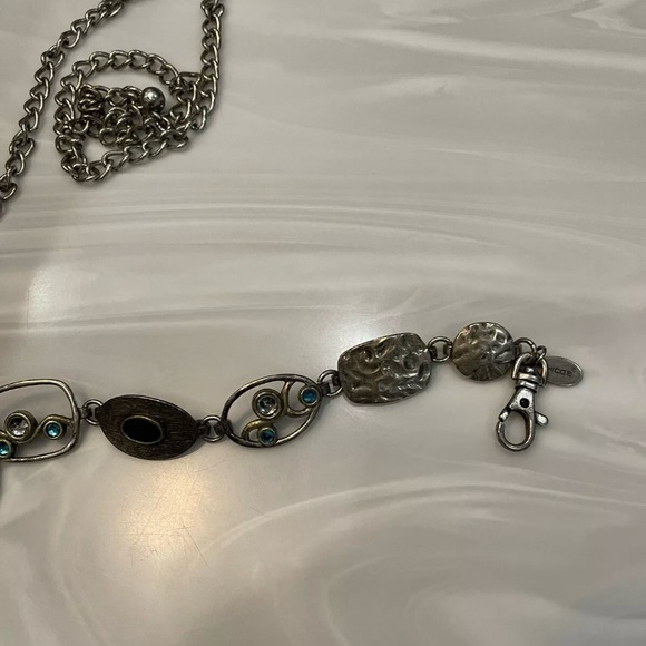 Chico’s chunky silver chain link Belt with Colored jewels adjustable 50inch OSFM - Picture 7 of 13